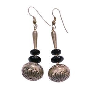 Navajo Sterling Silver Stamped Bead Dangle Earrings